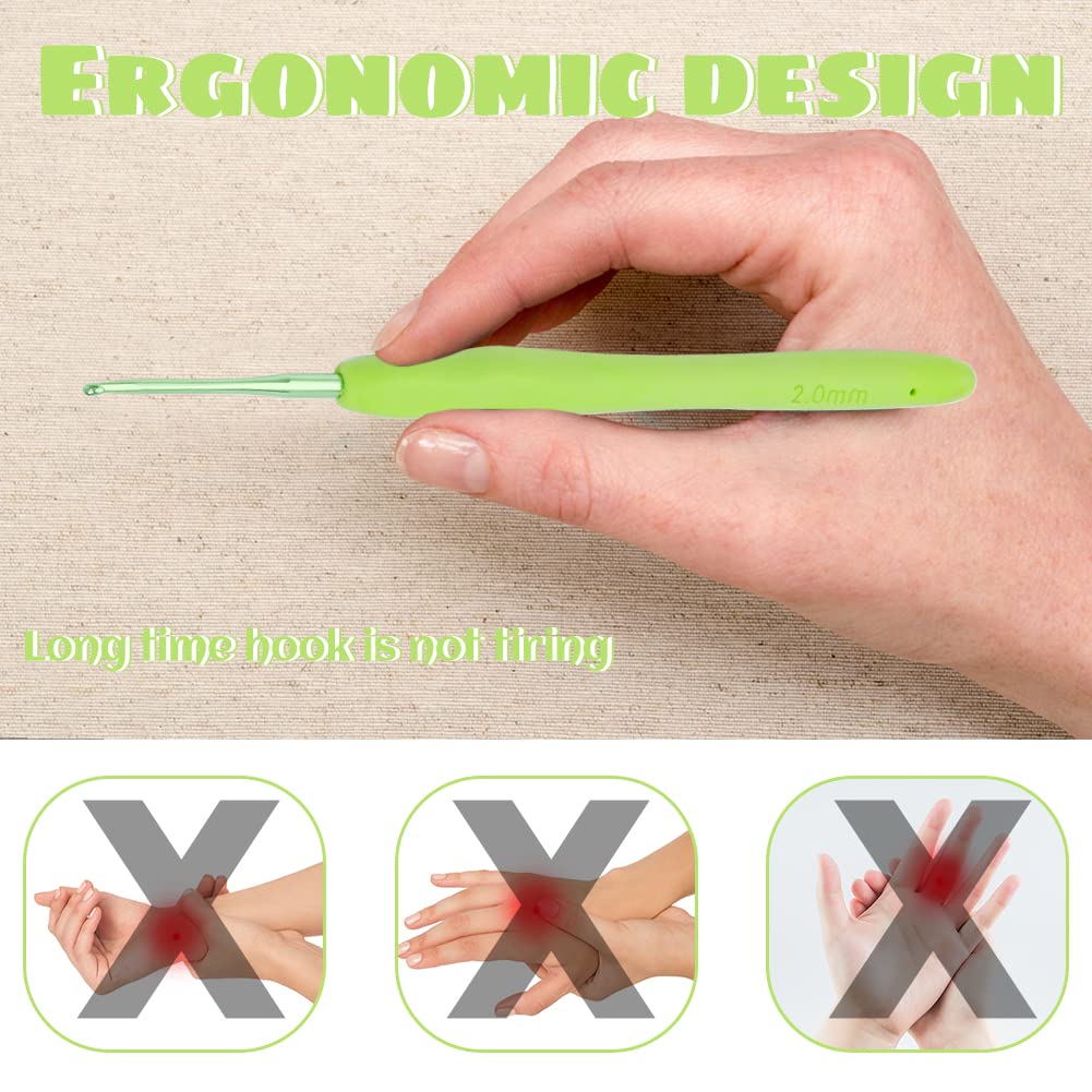 2 mm Crochet Hook, Aluminum Soft Grip Rubber Handle Needles Ergonomic Knitting Needles Crochet Needle for Beginners and Handmade DIY Knitting Crochet (2 mm)