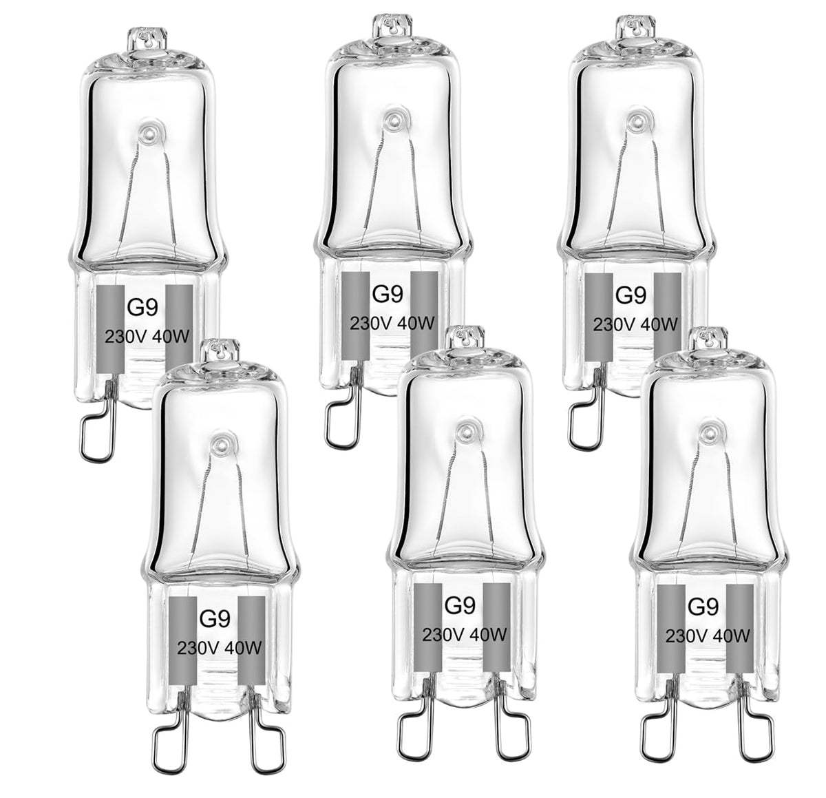 VINBE 40W G9 Halogen Light Bulb Two Prong Looped Pins for Cabinet Lights, Landscape Lights, Desk and Floor Lamps, Wall Sconces, Dimmable, 230V, Warm White(2700k, 6pcs)