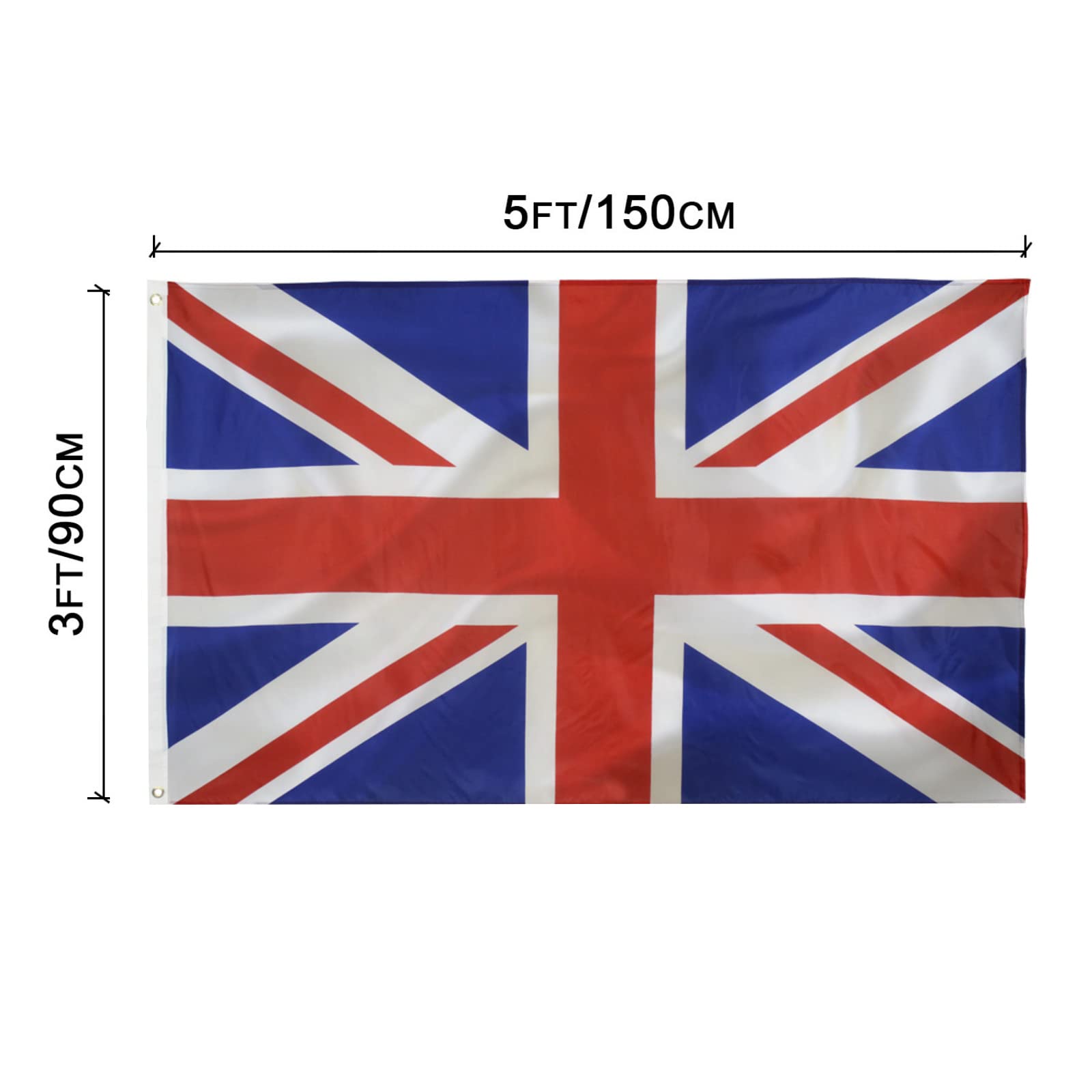 Union Jack flag British Flag 3x5FT -(90x150cm) UK Flag Indoor/Outdoor Quality Polyester with Vivid Color and Brass Grommets Decorations