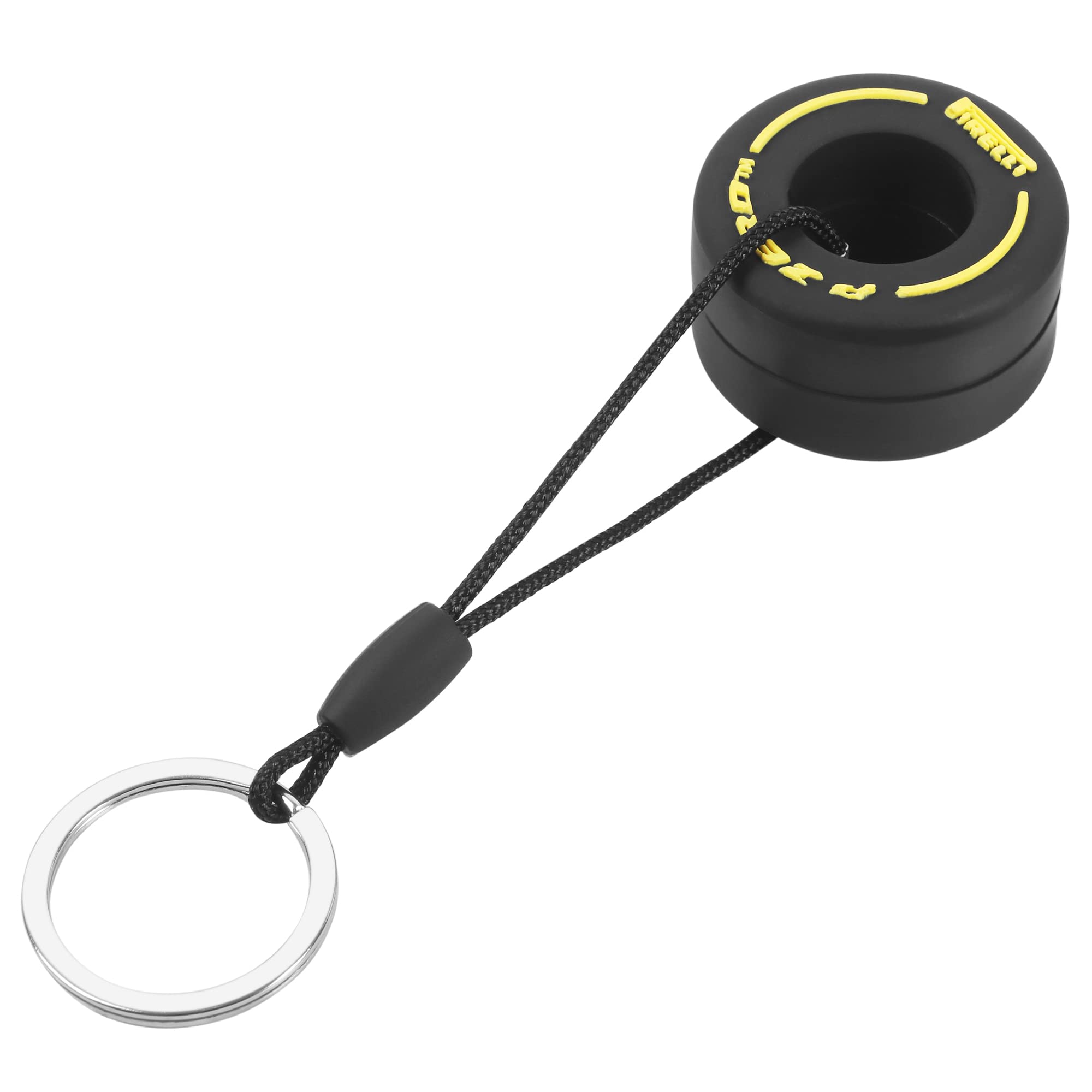 TRIXES Yellow Racing Car Wheel Keyring – Small Keychain - Formula 1 Fan Merchandise - Gifts for Men – Includes: Rubber Tyre Chain & Stainless-Steel Ring to Attach to your Keys Bag or Use for Display