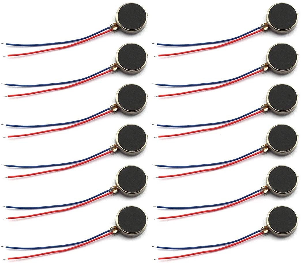 AOICRIE 12 PCS Coin Vibration Motor, DC 3V Mini Flat Vibration Motors Disc Shape 11000RPM Two Wired 10mm x 2mm for Cell Phone, Watch, Tablet Computer, DIY Toys, Electronic Toy (10 x 2 mm)