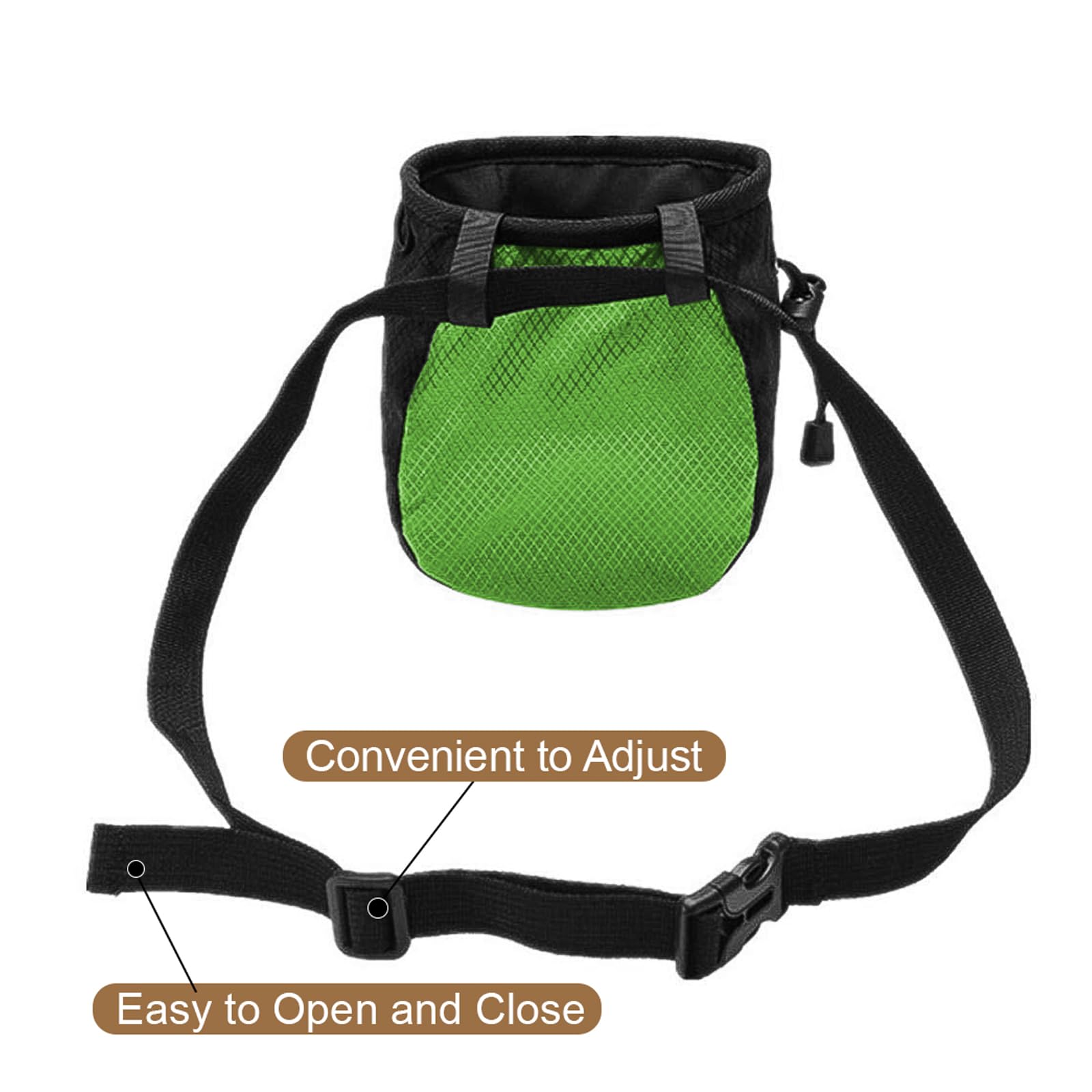 FUZVOL Green Climbing Chalk Bag Bucket Magnesium Chalk Bag with Belt Adjustable Pocket and Drawstring. It can be Hanging at the Waist used for Rock Outdoor Climbing Bouldering.