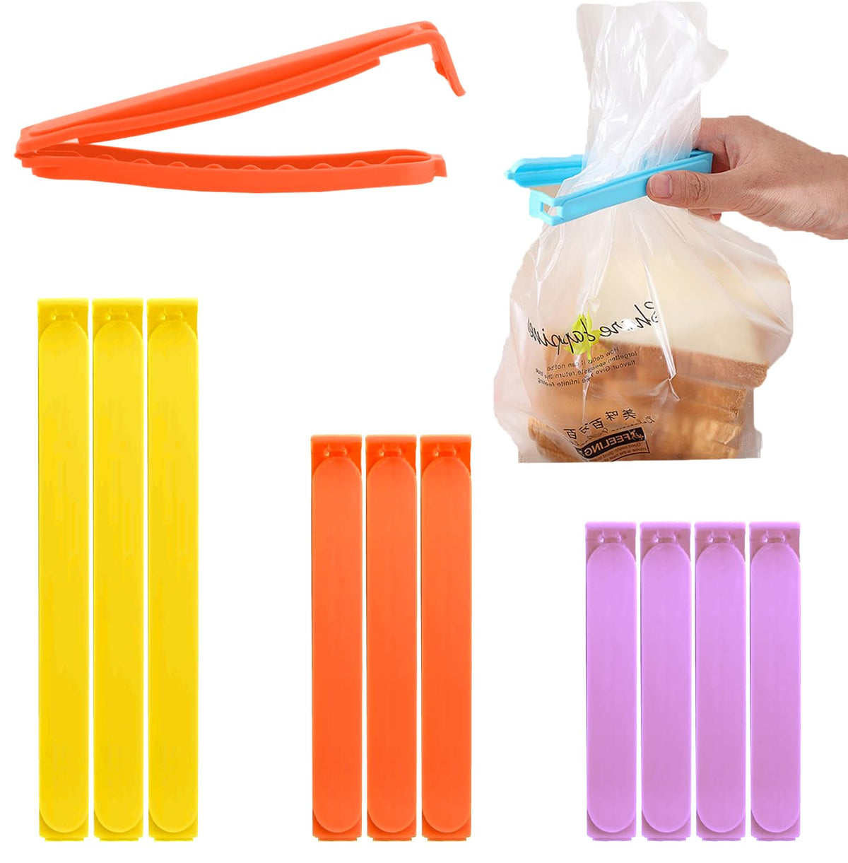 OUTTELL Food Clips 10 Pcs, Bag Sealing Clips for Sealing Food Storage Bags, Food Bag Clips in 5 Colors, Reusable Plastic Bag Clips for Food Storage for Sandwiches and Snack Bags (Pack of 10)