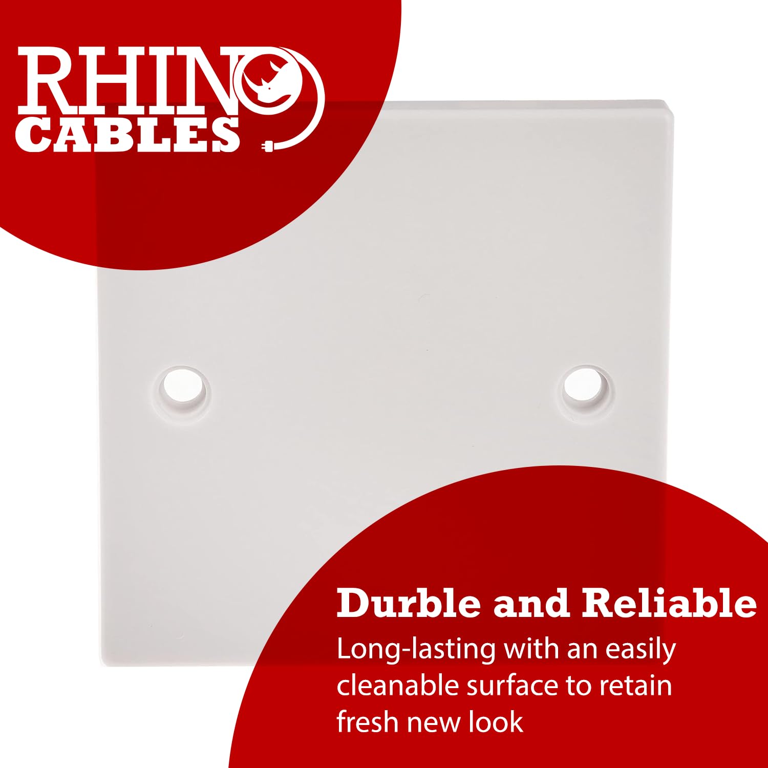 rhinocables Electrical Blanking Plate 2 (Two) Gang - White Gloss Plastic Finish (1, Single)