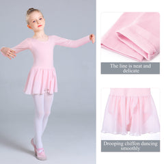 Ballet Leotard for Girls Long Sleeve Cross Straps Ballet Dress Kids Cotton Ballet Outfit Gymnastics Leotard with Chiffon Skirt Suit for 2-11 Years (Pink (Long Sleeve), 130 (120-130cm,5-7 Years))