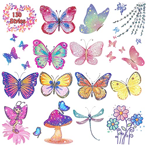 Leesgel 130 Styles Butterfly Glitter Tattoos for Kids, Butterfly Stickers, Temporary Tattoos for Girls Party Bag Fillers Birthday Decorations Fancy Dressing Up Accessories, Butterfly Gifts Favours