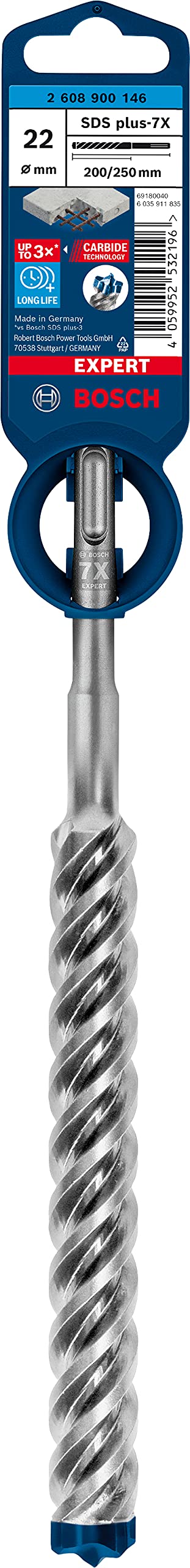 Bosch Professional 1x Expert SDS plus-7X Hammer Drill Bit (for Reinforced concrete, Ø 22.00x250 mm, Accessories Rotary Hammer Drill)