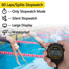 FCXJTU Digital Waterproof Stopwatch, 60Laps Split Memory Stopwatch, No Clock, No Calendar, No Alarm, Simple Silent Large Display Stop Watch for Sports Swimming Training Coaches (Yellow)