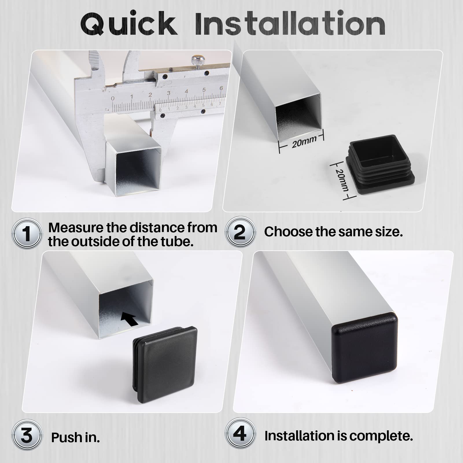 Plastic End Caps,moinkerin 4 Pieces Tube End Caps 60X60mm Square Tube Inserts Tubing End Cap Plug for Metal Tube, Chairs, Sofas, Tables, Shelves