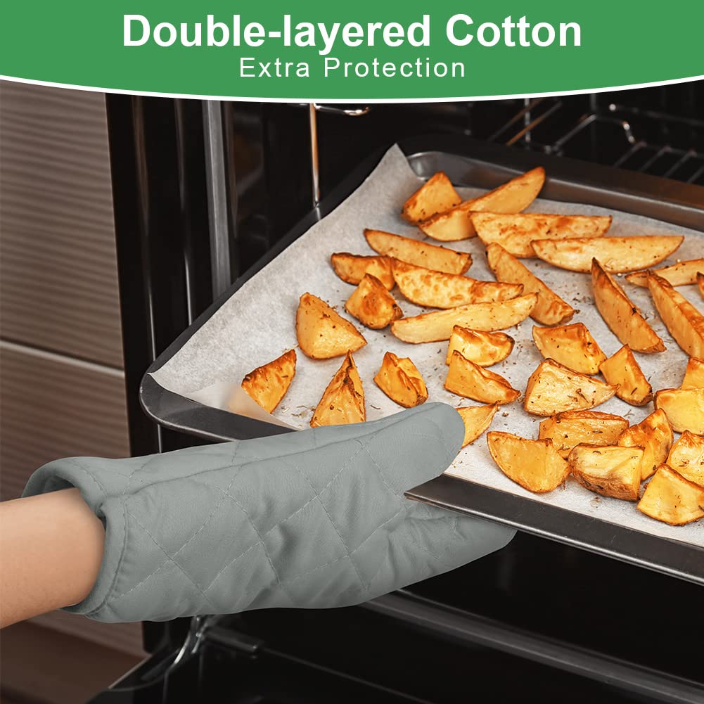 AUAUY 1 Pair Oven Mitts, Cotton Heat Resistant BBQ Gloves-Oven Mitts with Infill Cotton Non-Slip Cooking Gloves for BBQ Kitchen Baking Cooking - Gray