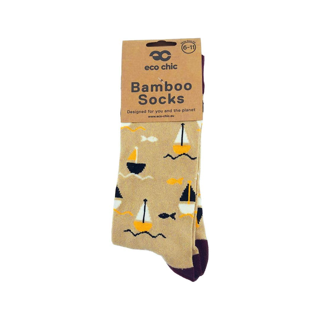 ECO CHIC Mens Bamboo Socks Breathable Hot and Cold Weather UK 6-11 Single Pair (Yachts Beige)