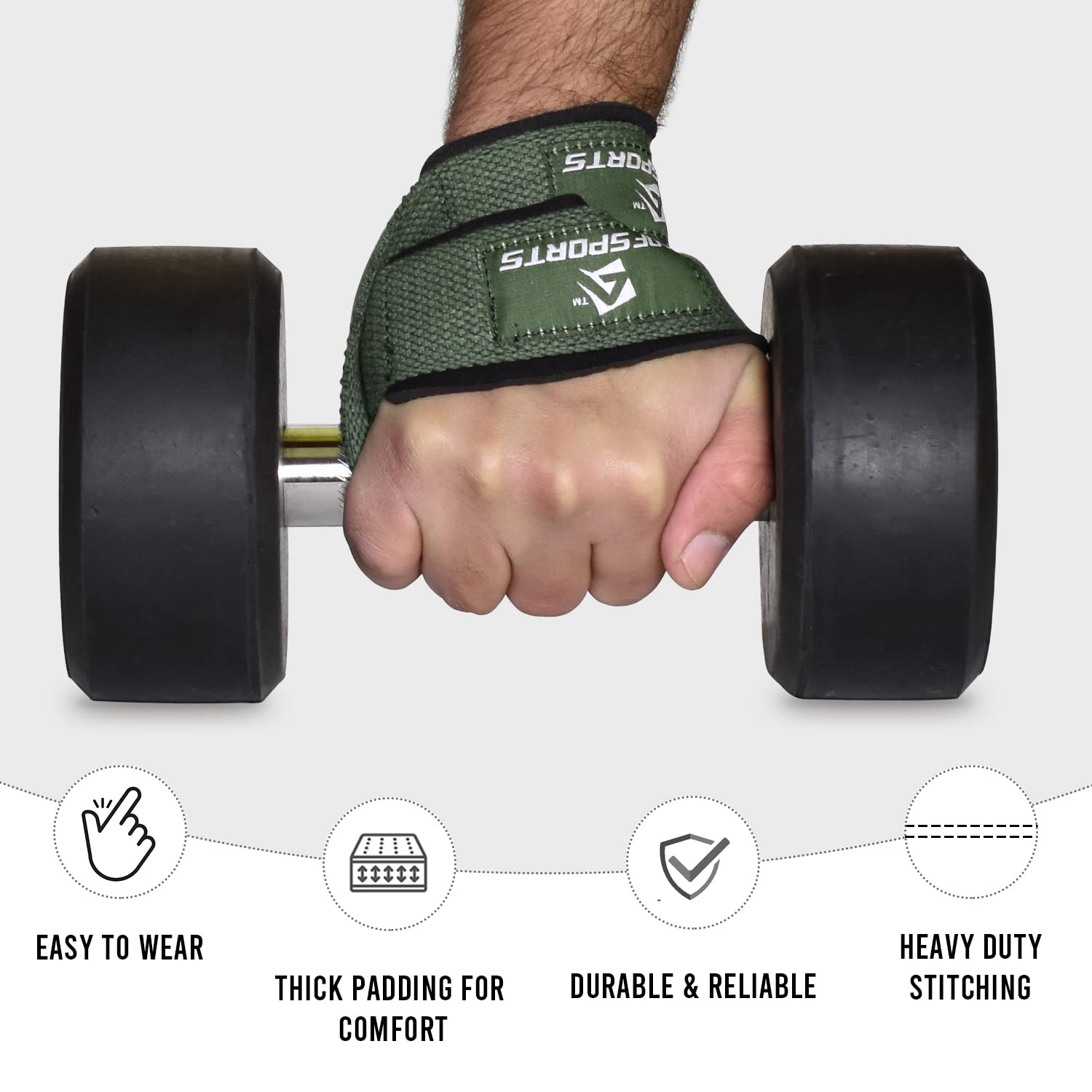 AQF Weight Lifting Straps Figure 8 with Padded Cuff Wrist support Training Gym Straps Hand bar Grip Gloves Support Workout (Military Green)