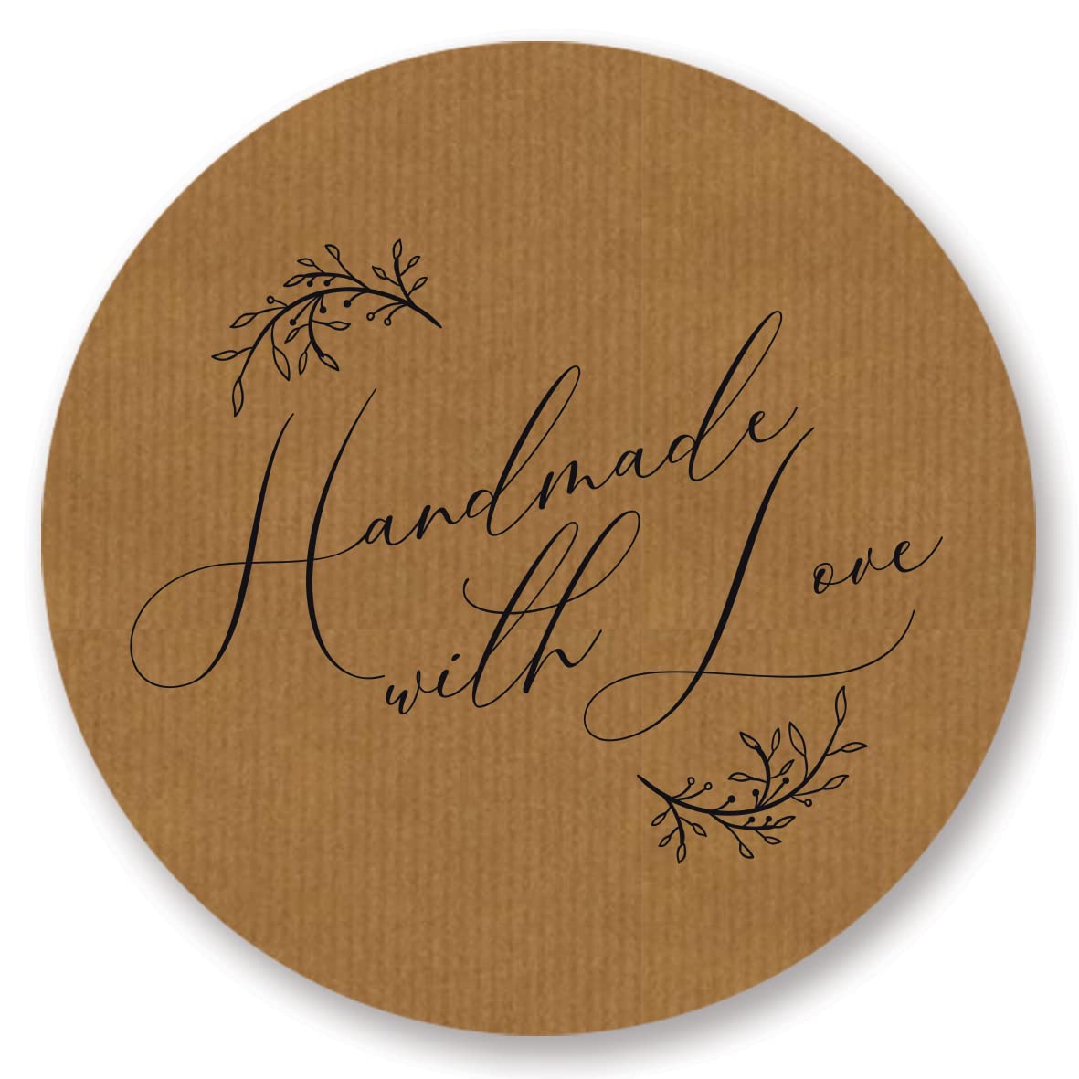 Floral 'Handmade With Love' Stickers/Labels for Crafters, Bakeries and Small Businesses (45mm (24 per sheet), Non-Personalised, Brown)