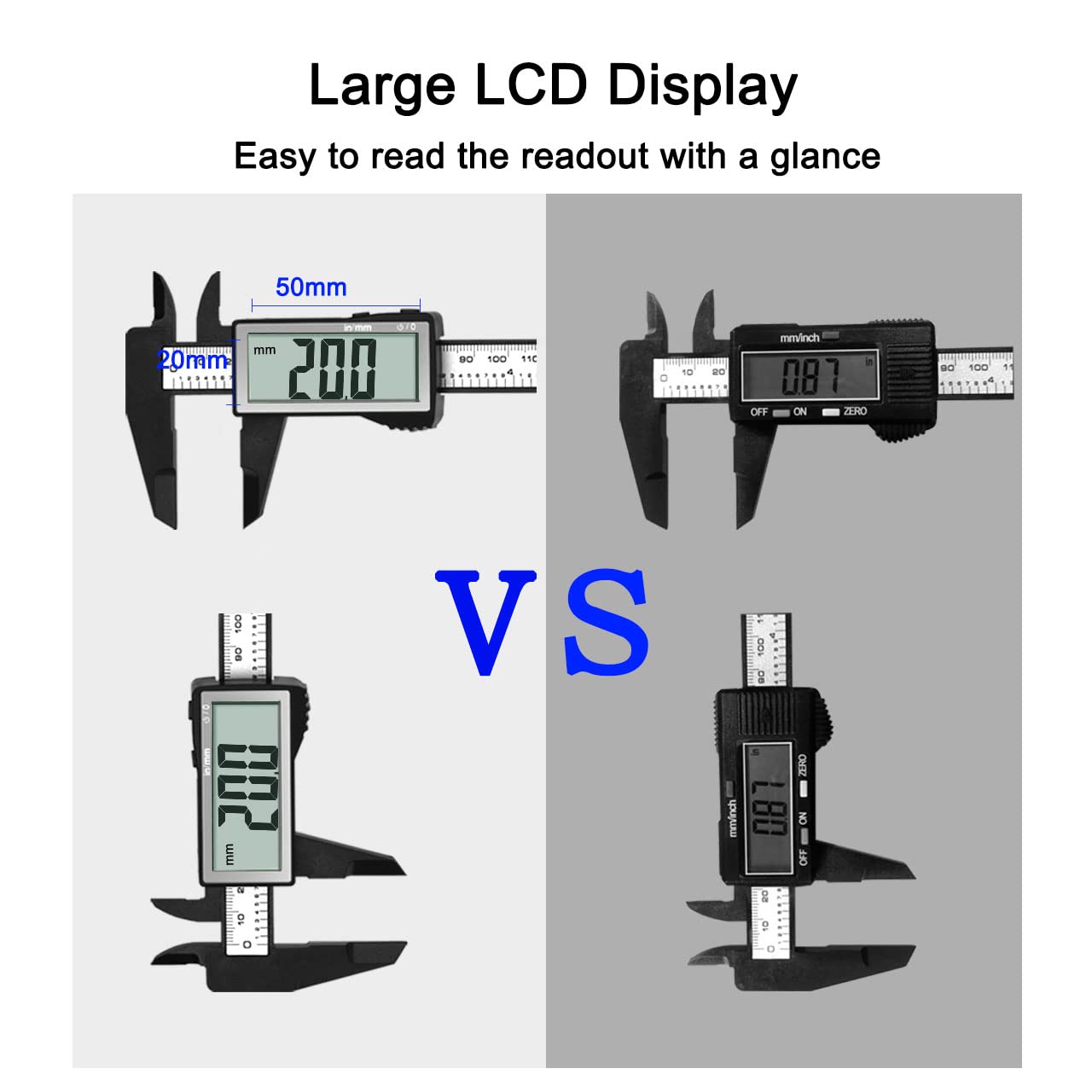 Kynup Large LCD Screen Digital Caliper, 150mm Caliper Measuring Tool, Inch/Millimeter Conversion, Lightweight Digital Vernier Caliper, Measuring Tools Calipers Gauge, Carbon Fiber, 150mm/6''