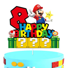 YOOYEH 1 PCS Mario Party Cake Toppers, 8th Cartoon Movie Themed Happy Birthday Party Supplies Decorations for Boys Girls Decorations (8th)