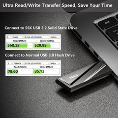 SSK 128GB USB C SSD Solid State Flash Drive, Up to 550MB/s Fast USB Memory Stick,USB3.2 Gen2 Thumb Drive Pen Drive and USB C Adapter for Type-C Android phone,Laptop, Tablets and more