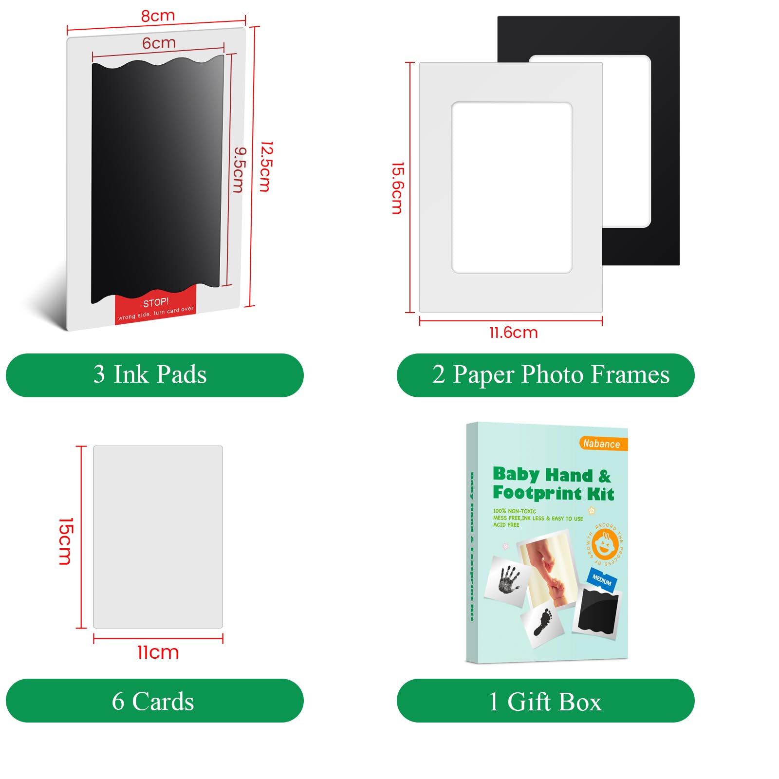 Nabance Baby Footprint Kit & Handprint Kit, 3 Inkless Ink Pads, 2 Photo Frames, 6 Imprint Cards, Safe for Baby Hands and Feet, Family Keepsake Gifts for New Parents, Baby Shower Gifts 0-6 months