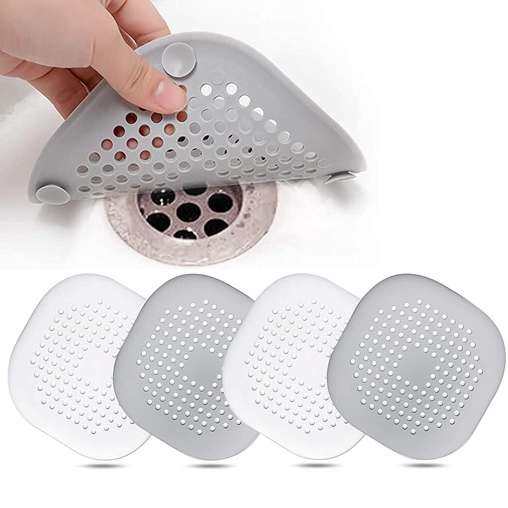 4 Pcs Silicone Drain Protector with Sucker, Sink Strainer Protector, Shower Drain Covers Hair Catcher, Strainer Plug Trap Filter for Bathroom, Bathtub, Kitchen