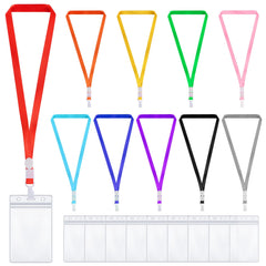 10 Pcs Lanyard with Card Holder, Badge Card Holder with Color Neck Lanyard Waterproof Transparent Badge Holder for Students Offices Staff ID Badges Business Cards Key