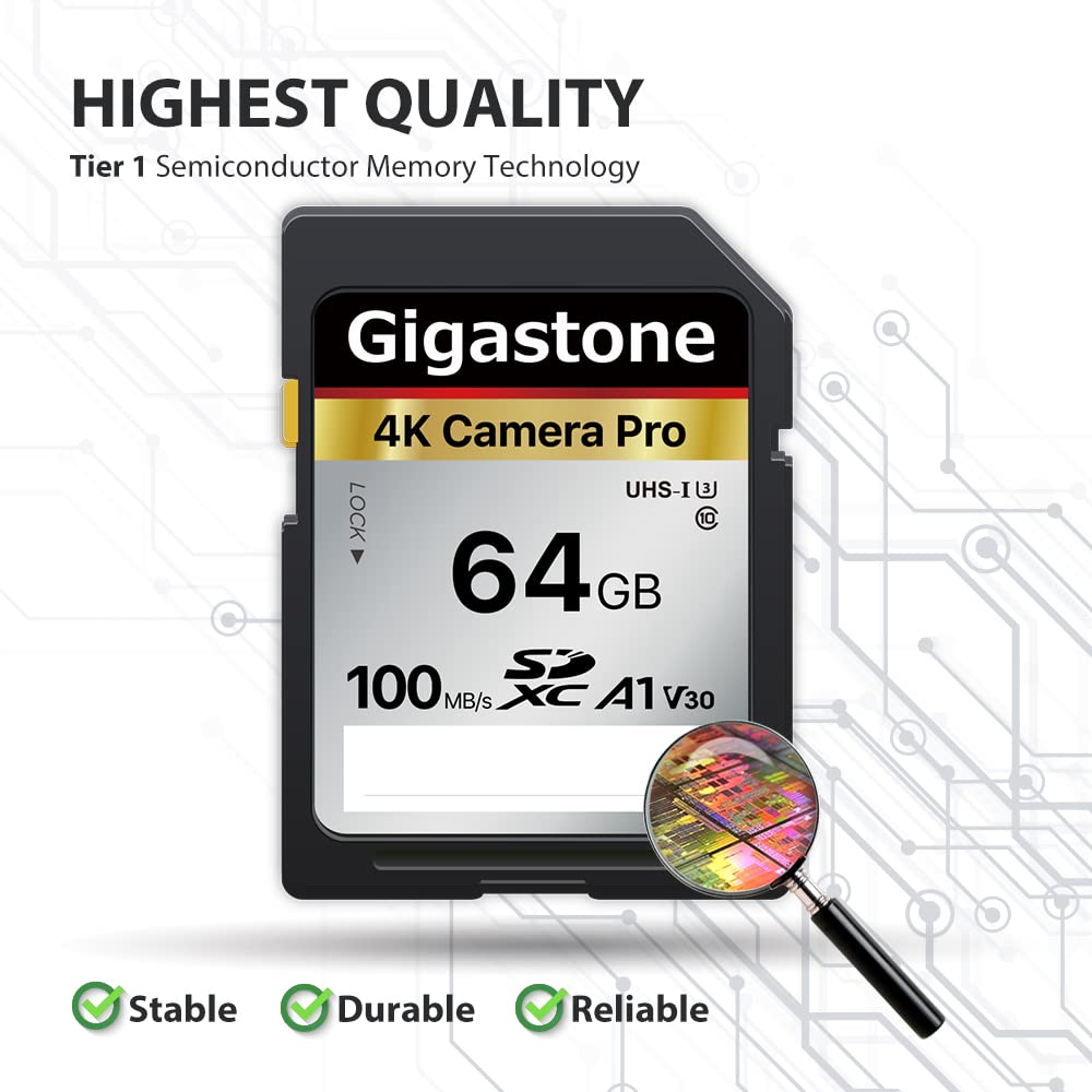 Gigastone SD Card 64GB 2-Pack, High-Speed 64GB SD Card Full HD Video Memory Card, Compatible with Canon Nikon Sony Pentax Kodak Olympus Panasonic Digital Camera, UHS-I SDXC V10 U1 Class 10 (64gb)