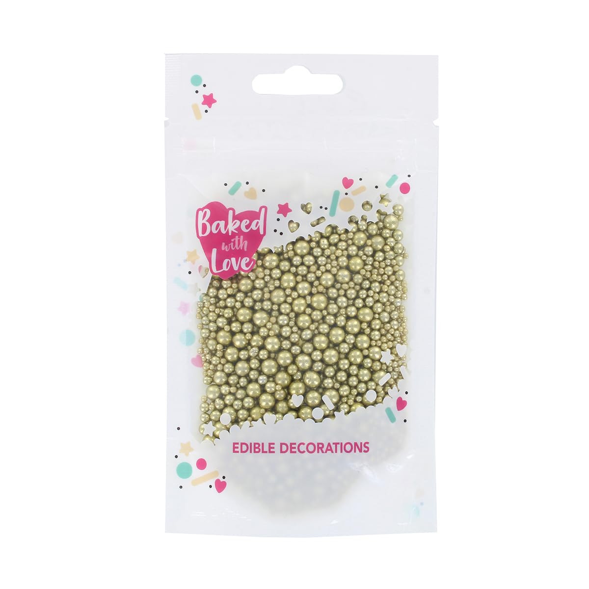 Gold Pearl Sprinkles By Baked With Love   75g   Gold Sugar Cake Sprinkles, Edible Cake Decorations, Sugar Balls For Cupcakes