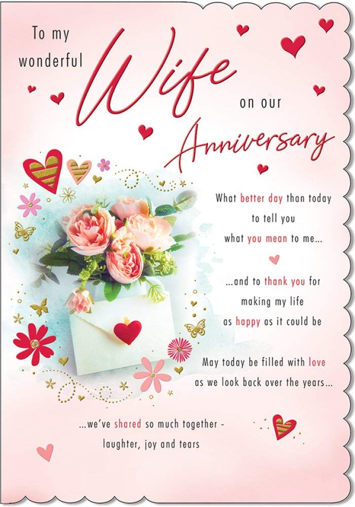 Piccadilly Greetings Piccadilly 9 inches x 6 inches - (A20222) Wife Anniversary Card - Hearts and Roses, White