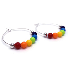 Rainbow Hoop Earrings - LGBT Pride - 6mm Acrylic Beads on Nickel Free Hoops