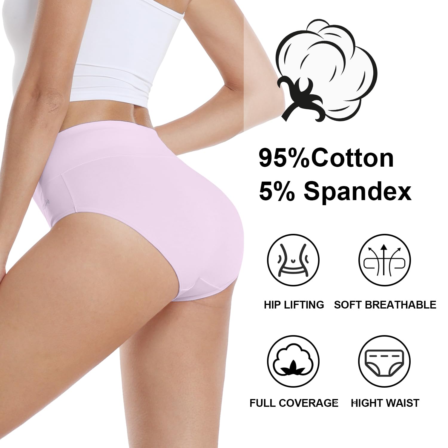 coskefy Underwear Women, High Waisted Cotton Knickers Ladies Full Briefs Stretchy Soft Panties Slight Tummy Control Pants (Pack of 5), S(UK 10)