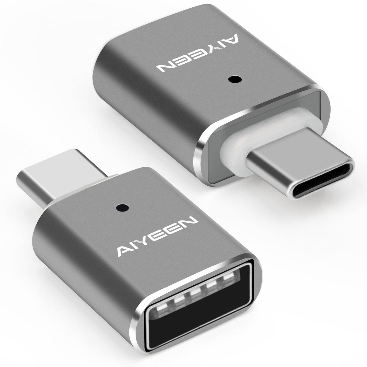 AIYEEN USB C to USB Adapter(2 Pack), USB C Male to USB 3.0 Female Adapter OTG Converter Compatible with MacBook Pro 2019/2018/2017,MacBook Air 2018 and More Type-C Devices, Gray