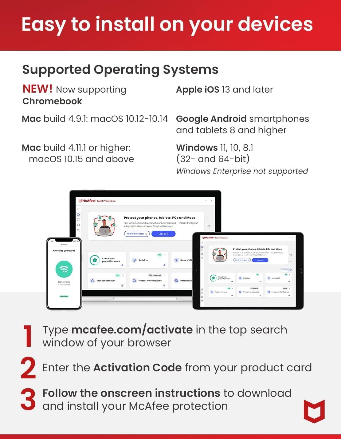 McAfee Total Protection 2023   3 Devices   Antivirus Internet Security Software   Unlimited VPN   1 Year Subscription   By Post