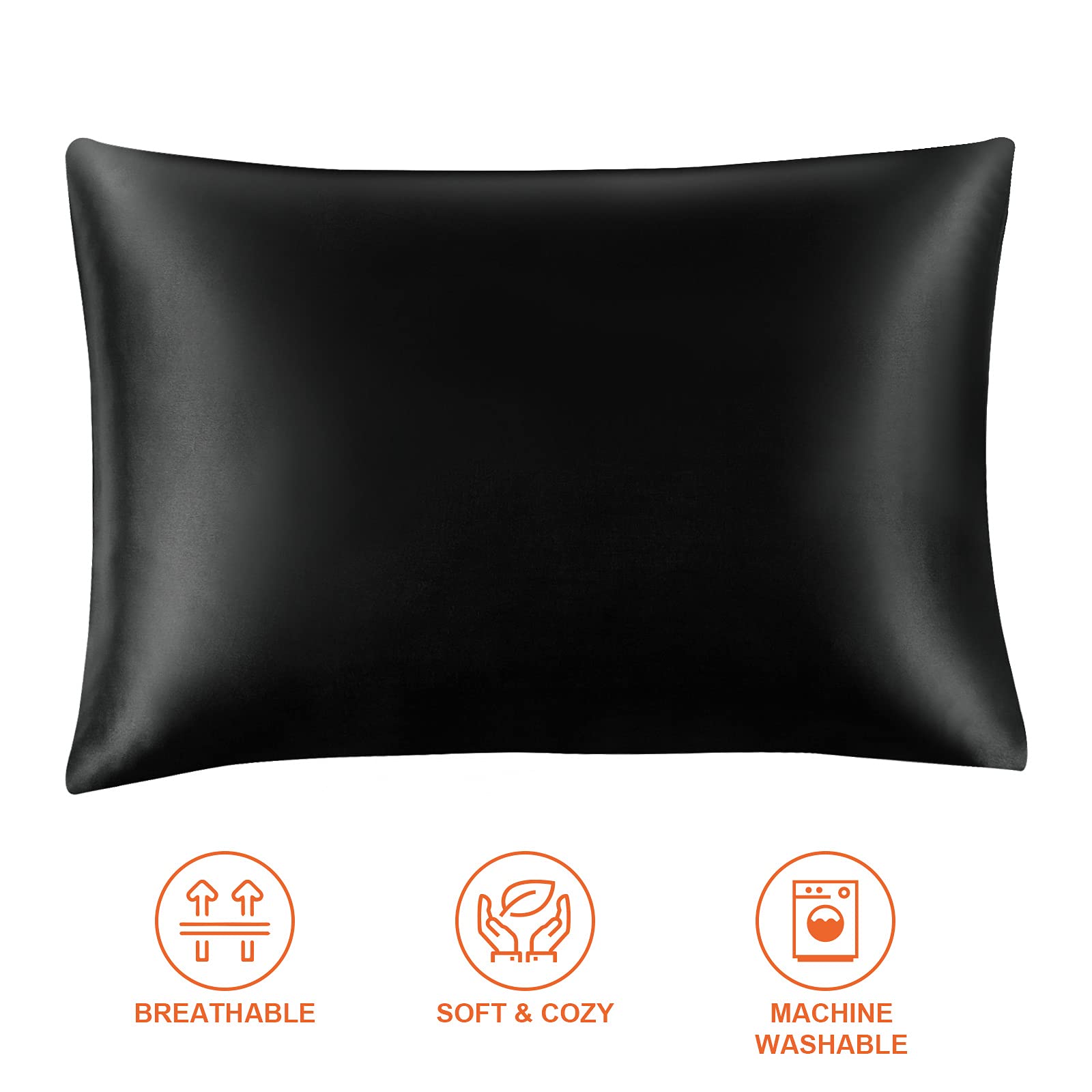 EHEYCIGA Satin Pillow Cases 4 Pack Black, Silky Pillowcases for hair and skin with Envelope Closure, Standard Size, 50x75 cm