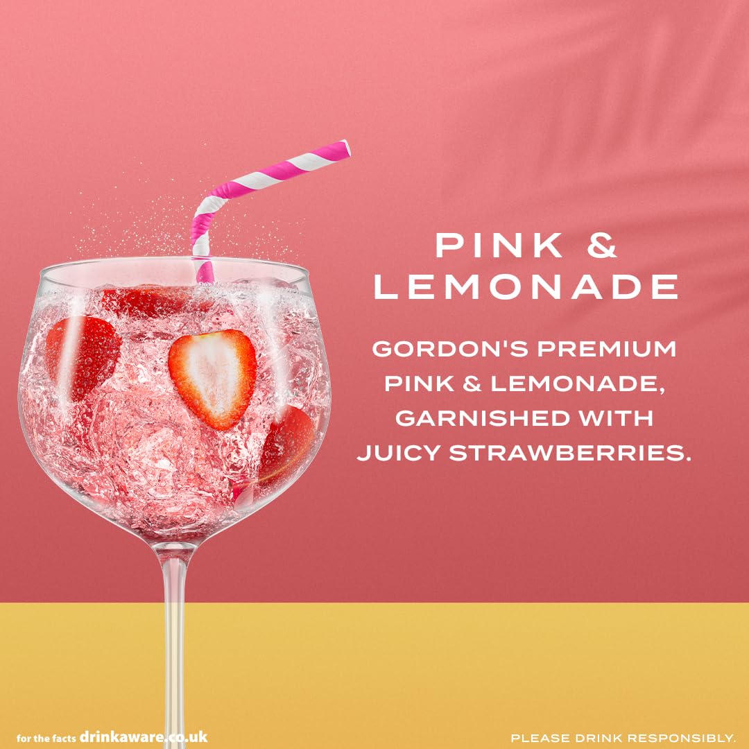 Gordon's Premium Pink Distilled Gin   37.5% vol   70cl   Pink Gin   Juniper Taste with Flavours of Raspberry   Strawberry & Redcurrant   Light & Refreshing Flavoured Gin