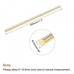 sourcing map Brass Rod,Brass Solid Round Rod 12mm Diameter 300mm Length Lathe Bar Stock for RC Model DIY Craft Pack of 1