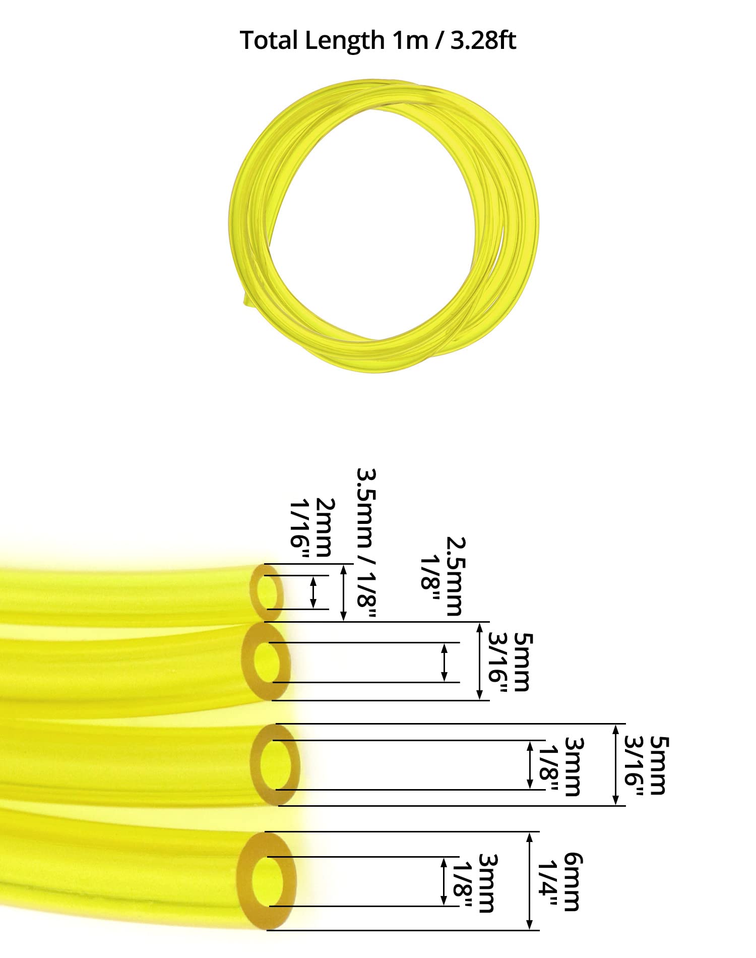 QWORK® 4 Pieces Universal Fuel Line, Petrol Fuel Line Hose Tube,2 x 3.5mm, 2.5 x 5mm, 3 x 5mm, 3 x 6mm for Chainsaws, Blowers, Pressure Washers,1m