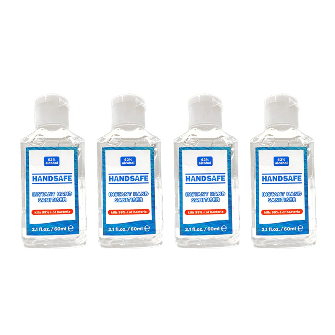 4 x 60ml Instant Hand Sanitiser Gel Flip Cap Multipack from Handsafe, Kills 99.9%and Bacteria, 62% Alcohol Based, Medical Grade, Anti Bacterial Fast Acting Formula