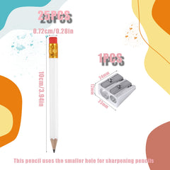 AIEX 25pcs Half Pencils with Eraser, 4 Inch/ 10cm Mini Pencils HB Hexagon Golf Pencils with 1 Sharpener for Kids School Office Baby Shower Wedding(White)