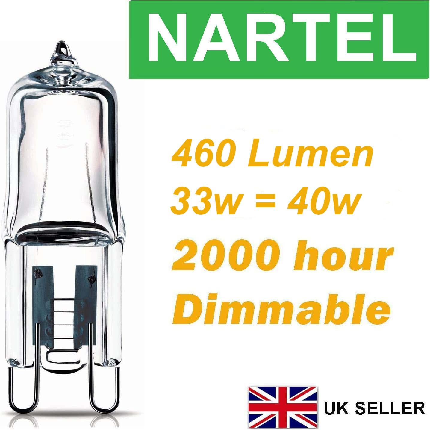 Nartel Pack of 10 x G9 33W=40W 240V Dimmable 460 Lumen C Rated Safety Fused Halogen Clear Bulbs Lamps Capsules