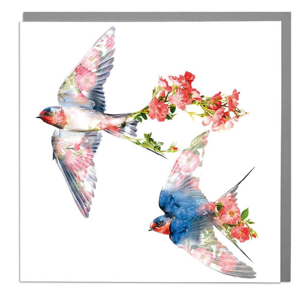 Lola Design - Wildlife Botanical Greeting Cards - Blank Cards and Envelopes - Swallows Animal Card