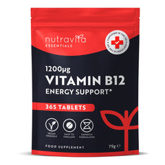 High Strength Vitamin B12 1200mcg Tablets - 365 Vegan Methylcobalamin Vitamin B Tablets - Contributes to The Reduction of Tiredness and Fatigue - VIT B12 - Made in The UK by Nutravita