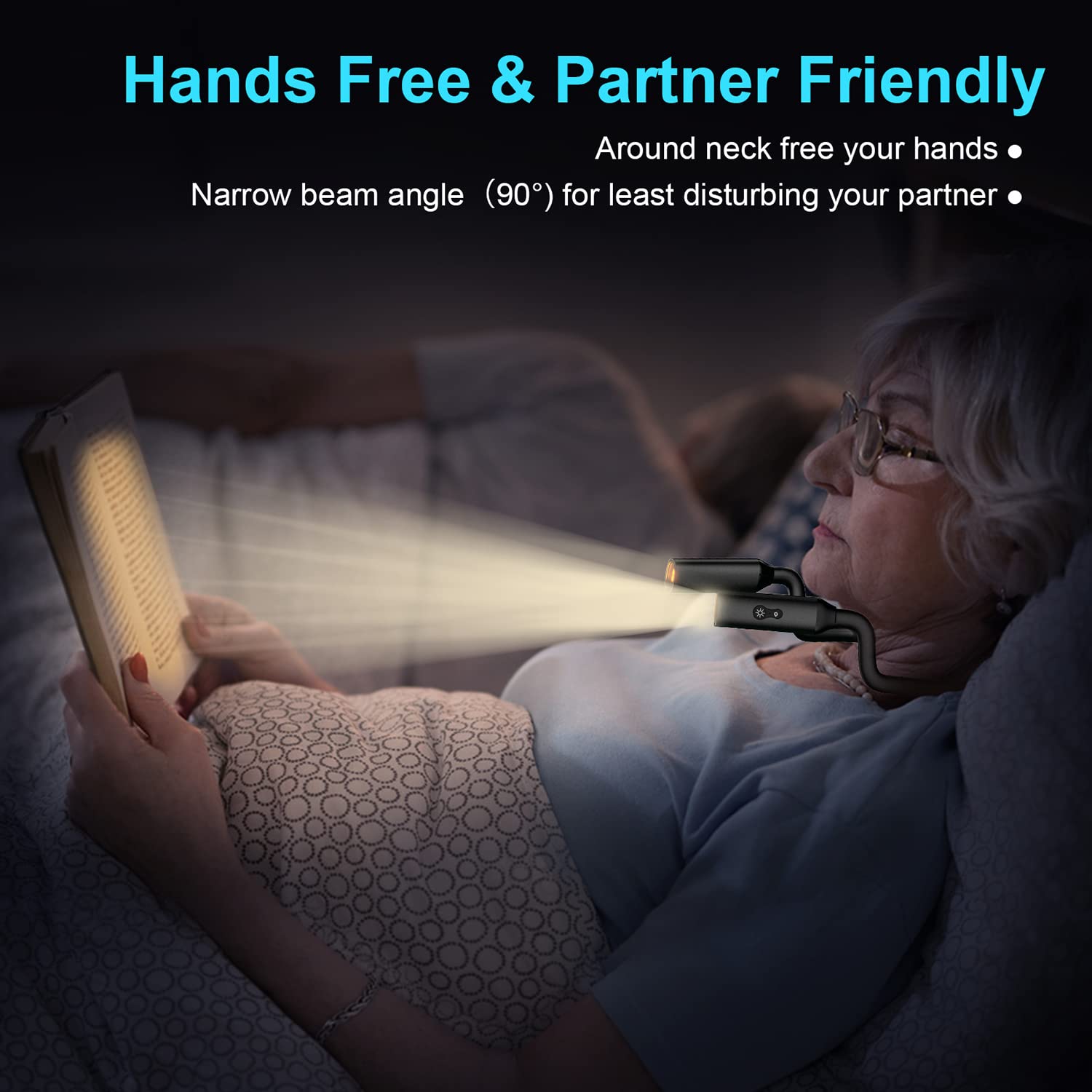 HUNYYN Neck Reading Light, Book Light for Reading in Bed at Night, Rechargeable Hands Free Reading Lamp 3 Colors Brightness Adjustable Neck Light for Reading, Knitting, Crocheting,Repairing