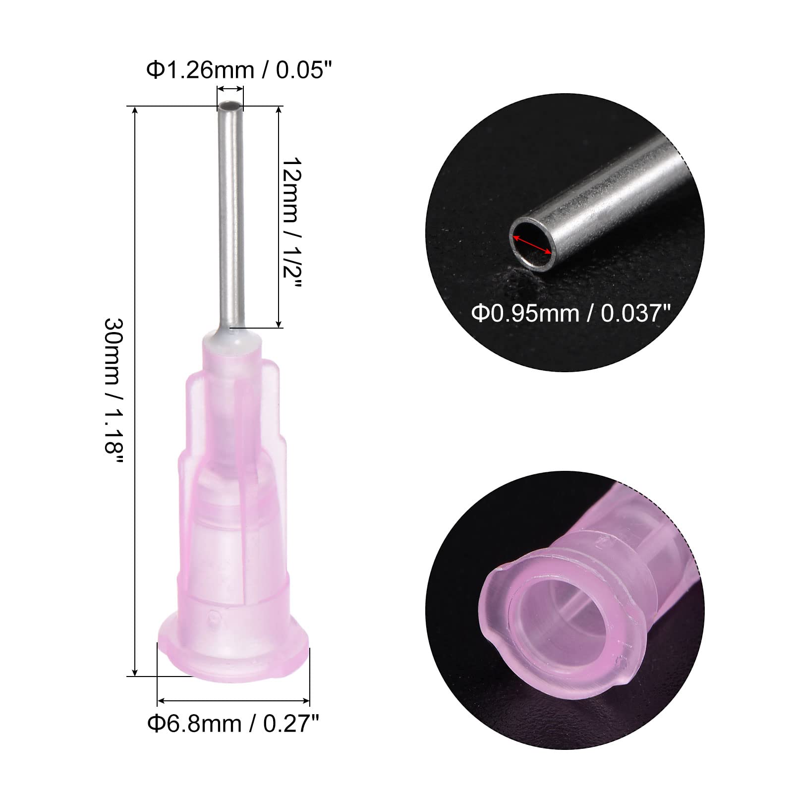 sourcing map Industrial Blunt Tip Dispensing Needle with Luer Lock for Liquid Glue Gun, 18G 1/2 inches, 20 Pcs (Pink)