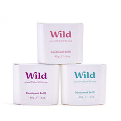 Wild - Natural Refillable Deodorant - Aluminium Free - Refill Variety Pack Includes Fresh Cotton & Sea Salt, Jasmine & Mandarin and Coconut & Vanilla Scents - Long Lasting Protection