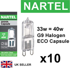 Nartel Pack of 10 x G9 33W=40W 240V Dimmable 460 Lumen C Rated Safety Fused Halogen Clear Bulbs Lamps Capsules