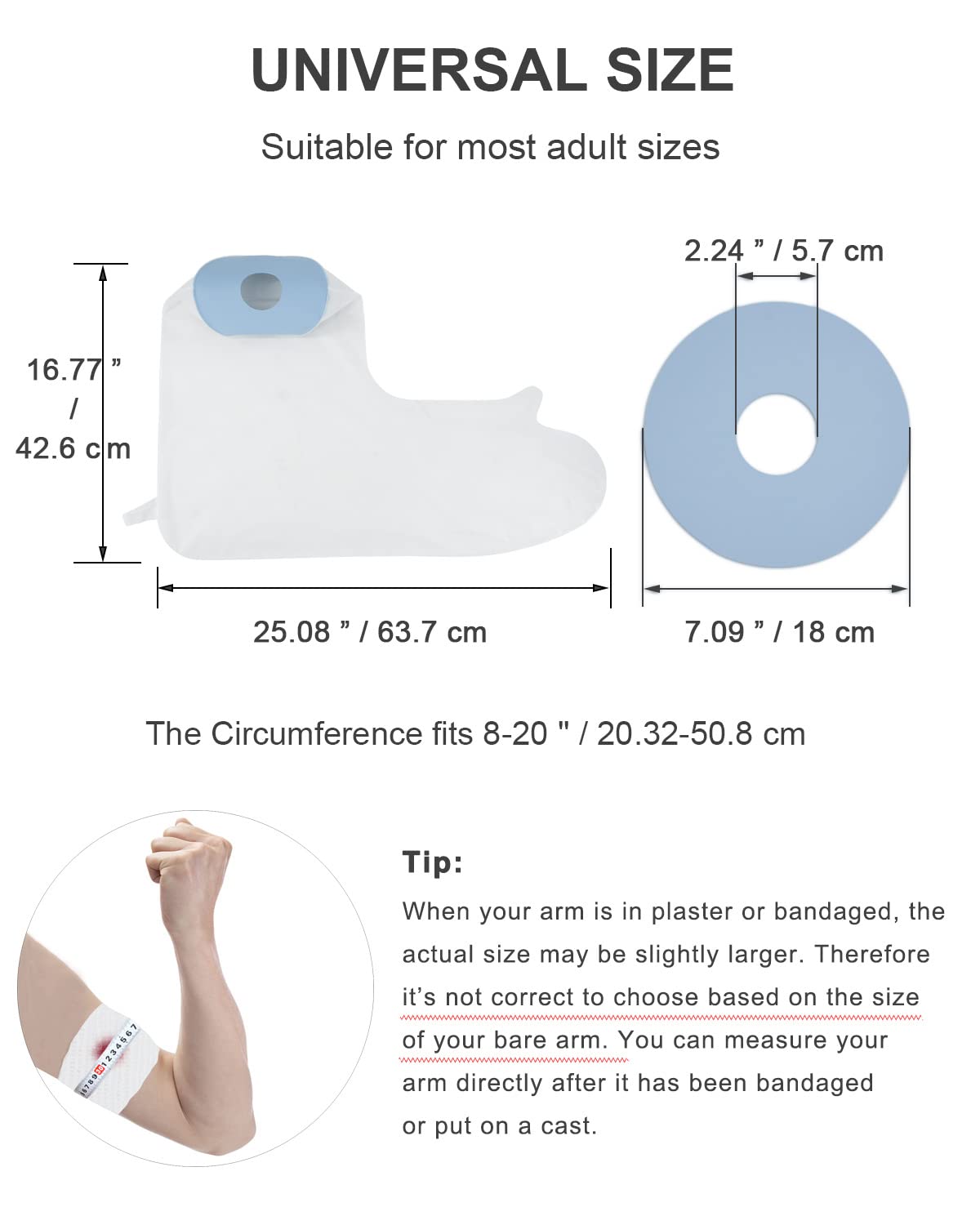 CureSquad Plaster Cast Waterproof Cover Arm, Waterproof Cast Cover Arm, Cast Cover for Shower Arm Cast Waterproof Cover, Soft Comfortable Arm Cast Cover for Swimming, Reusable Cast Protectors
