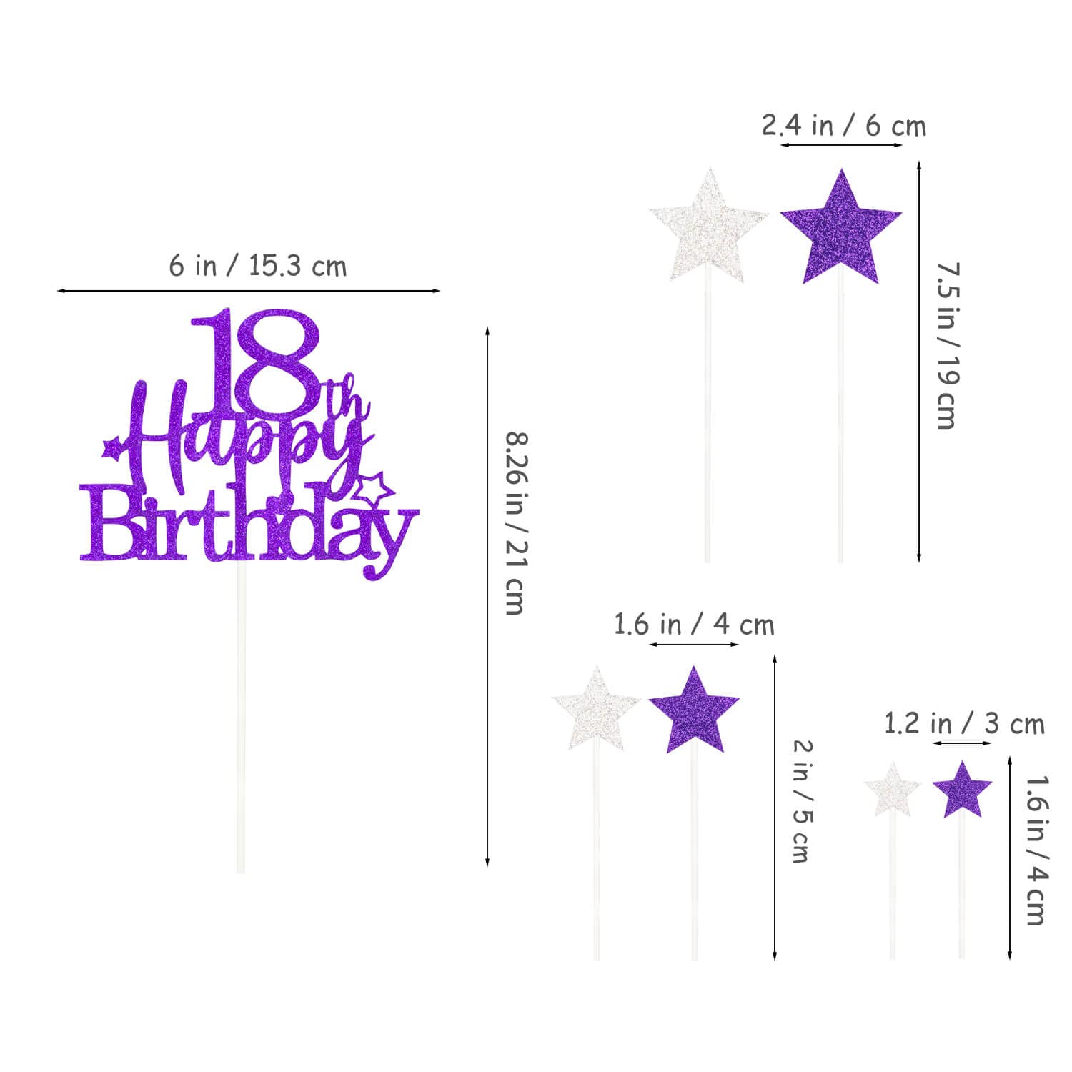 Glittery 18th Happy Birthday Cake Topper with Star,Personalised 18 Birthday Cake Toppers Party Decorations Party Supplies for Boys Girls Purple Silver