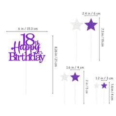 Glittery 18th Happy Birthday Cake Topper with Star,Personalised 18 Birthday Cake Toppers Party Decorations Party Supplies for Boys Girls Purple Silver