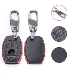 ontto Leather Car Key Fob Cover for For Mercedes Benz A B C E G K R S Class AMG CLA GLA VITO GLE ML GLK CLK Keyring accessories Key Case Remote key Shell key Holder keychain Protector 2 Buttons Black