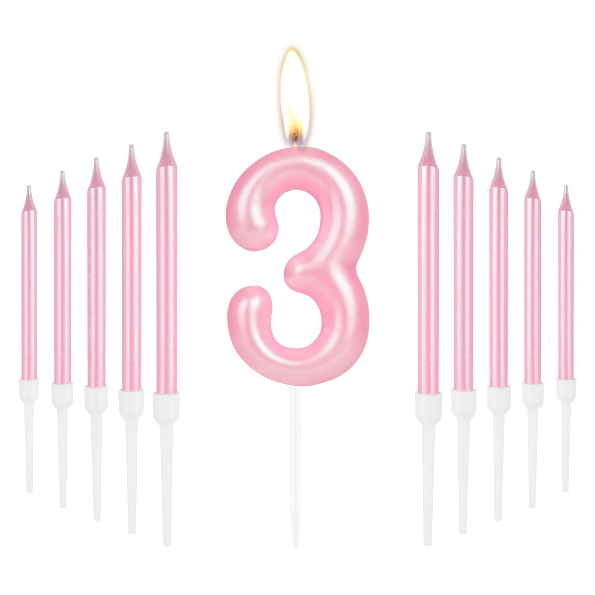 Happy 3rd Birthday Candles, Pink Long Stick Birthday Candles, Number 3 Candle, Birthday Candles for Cake, Candles Cake Cupcake Toppers for Girl Baby Birthday Party 3rd Wedding Anniversary Decorations