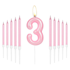 Happy 3rd Birthday Candles, Pink Long Stick Birthday Candles, Number 3 Candle, Birthday Candles for Cake, Candles Cake Cupcake Toppers for Girl Baby Birthday Party 3rd Wedding Anniversary Decorations