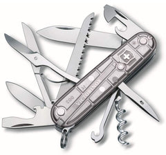 Victorinox, Huntsman, Swiss Army Pocket Knife, Medium, Multi Tool, Camping, 15 Functions, Blade, Corkscrew, Can opener, Silver Transparent